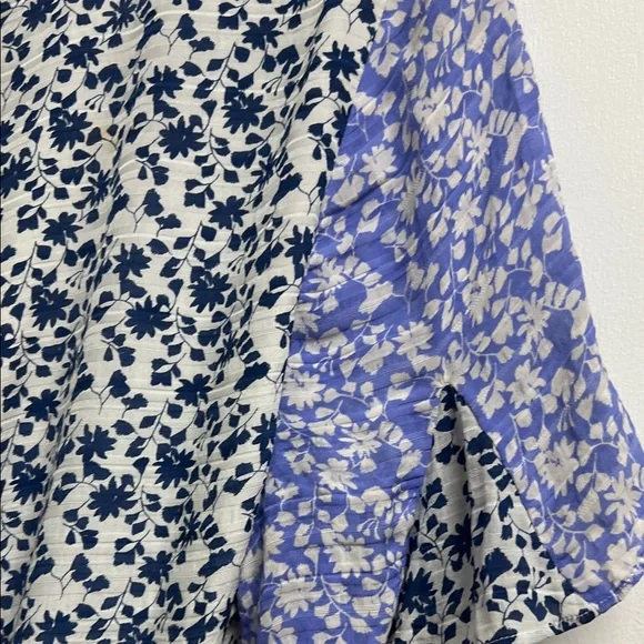 Tanya Taylor Blue and Green Silk Floral Wrap Mini Dress Flutter Sleeve 12 Med - Picture 9 of 11